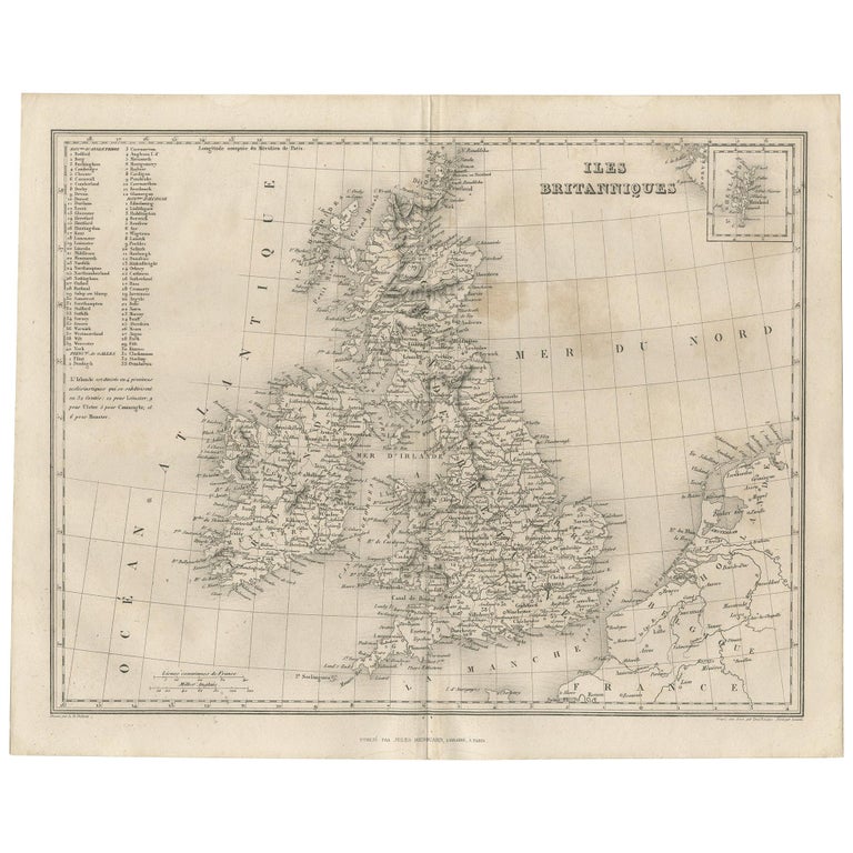 Antique Map of the British Isles by Balbi ''1847'' For Sale at 1stDibs