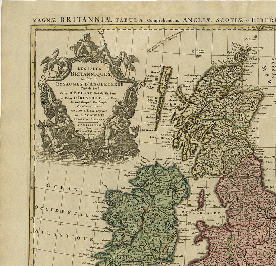 Carte ancienne des îles britanniques par Covens & Mortier, 1730 Bon état - En vente à Langweer, NL