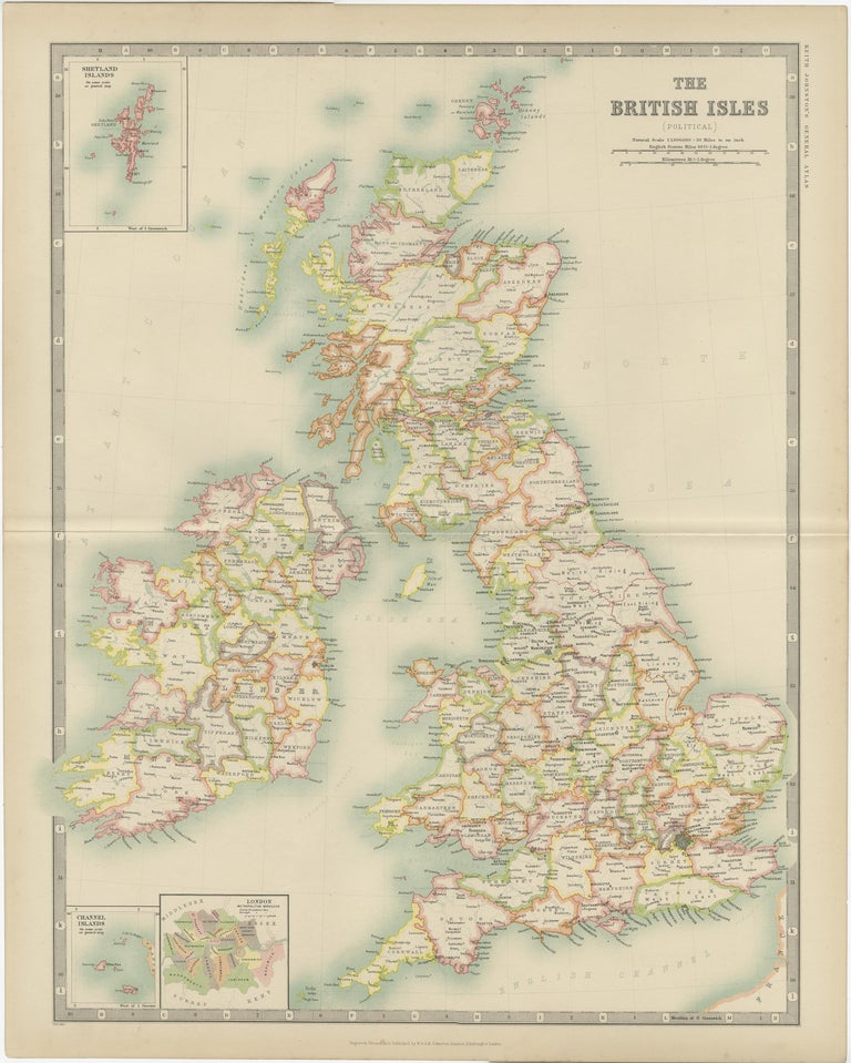 Antique Map of the British Isles by Johnston '1909' For Sale at 1stDibs