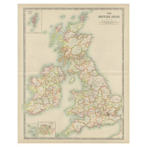 Antique Map of the British Isles by Johnston '1909'