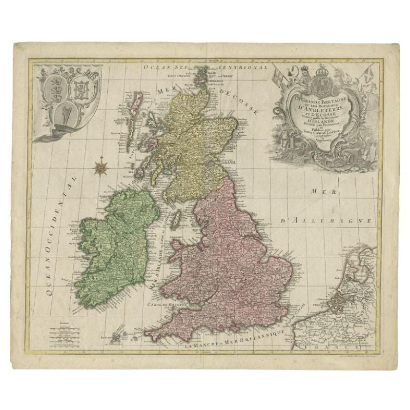 Antike Karte der britischen Inseln von Lotter, 1764