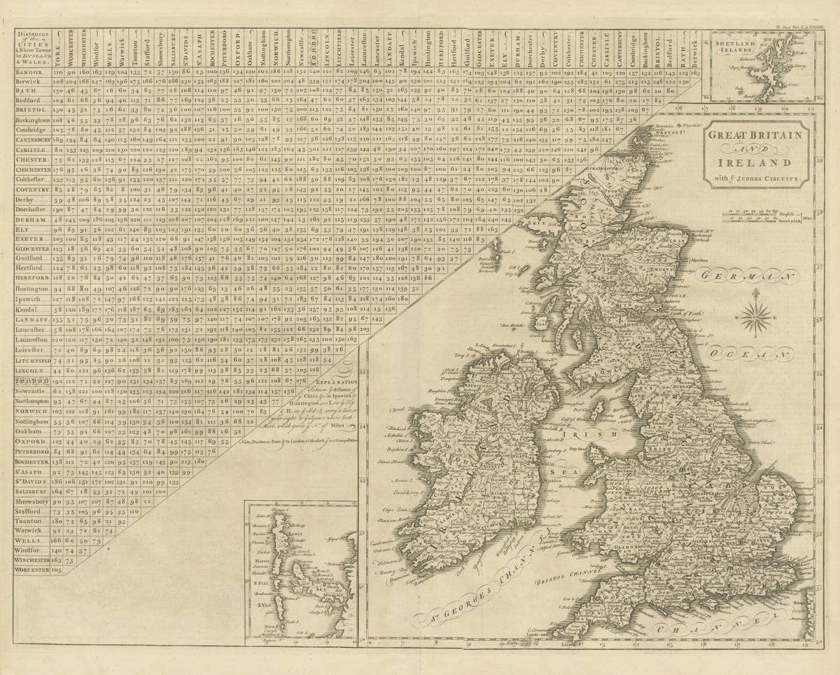 Antique Map of the British Isles, Insets of the Shetland Islands and Hebrides