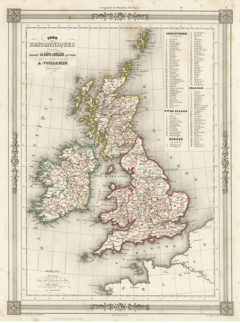 Antique Map of the British Isles with outline colouring For Sale at 1stDibs