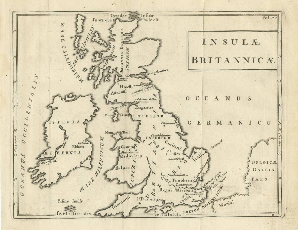 Antique Map of the British Isles with Walls, Settlements and Other Features