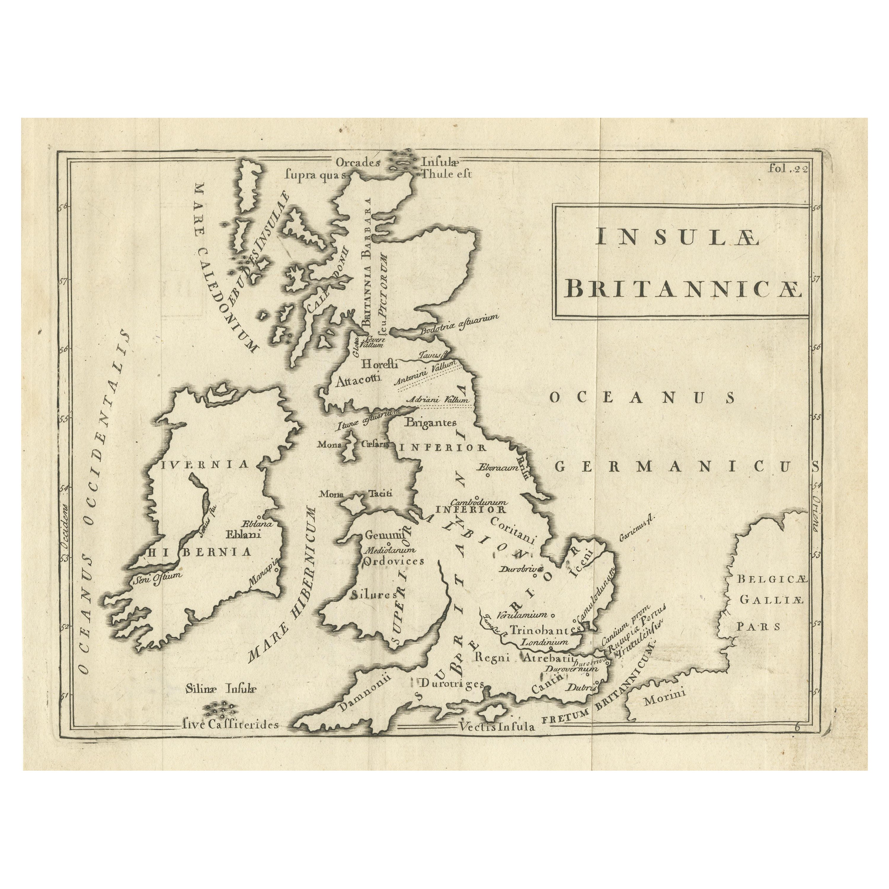 Carte ancienne des îles britanniques avec murs, habitations et autres caractéristiques
