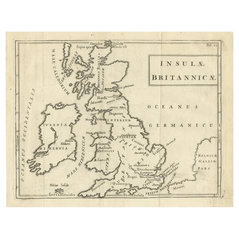 Antique Map of the British Isles with Walls, Settlements and Other Features