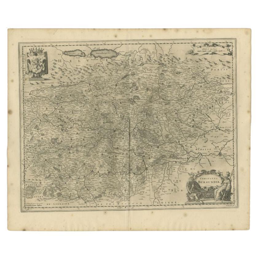 Antique Map of the Burgundy-franche-Comté Region by Janssonius, 1657 For Sale