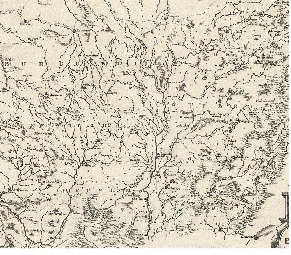 Antique Map of the Burgundy Region by Merian '1646'