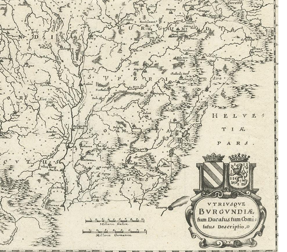 Antike Karte der Region Burgund von Merian '1646' (17. Jahrhundert) im Angebot
