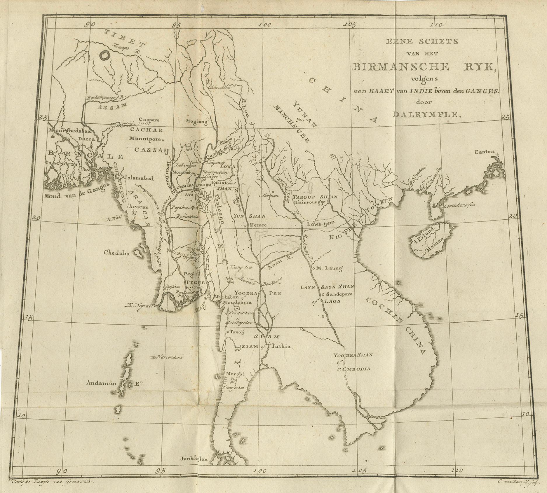 Mapa antiguo del Imperio birmano y la Alta Indochina - por Dalrymple, c.1800 siglo XIX en venta