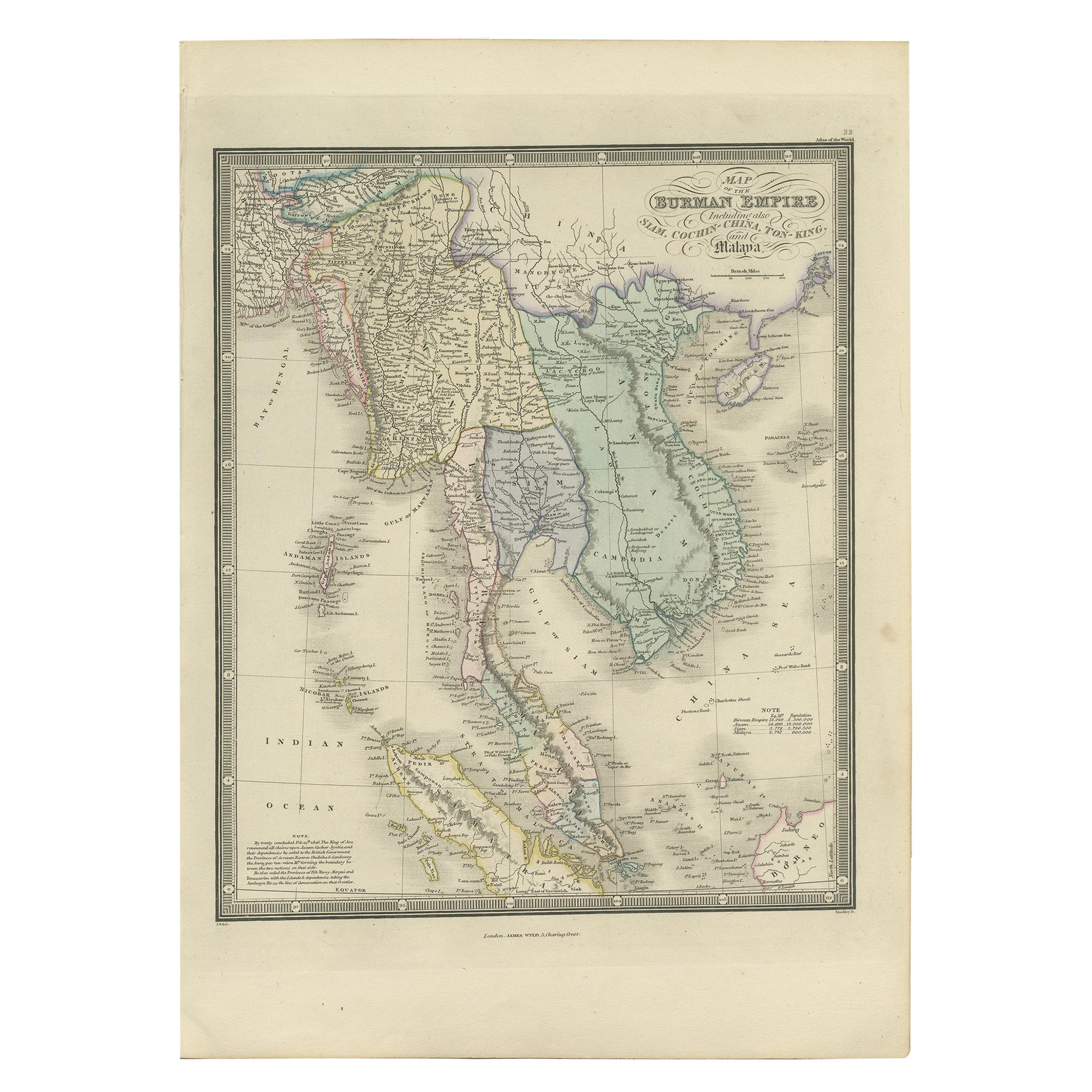 Antike Karte des birmanischen Reiches von Wyld, 1845