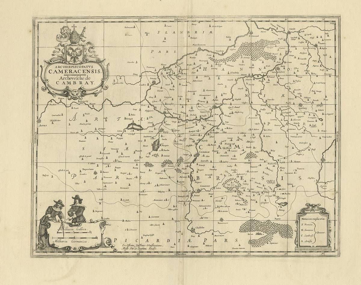 Antique Map of the Cambrai Region by Pitt, circa 1680