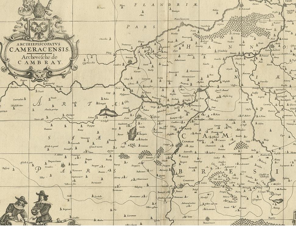 Carte ancienne de la région de Cambrai par Pitt:: vers 1680 Bon état - En vente à Langweer, NL
