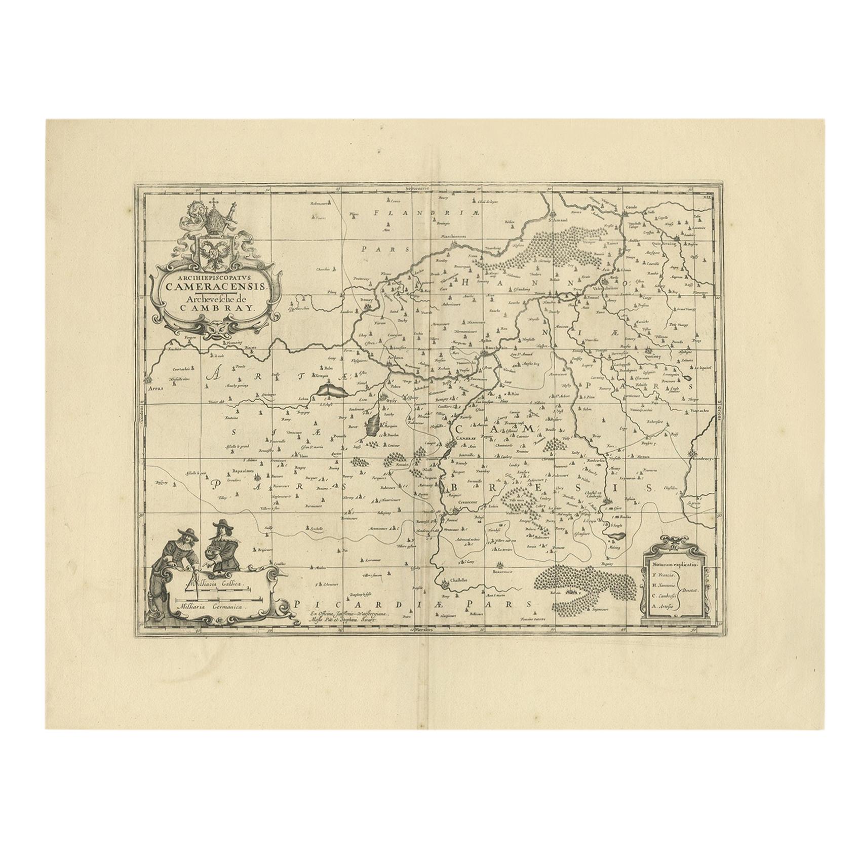 Antique Map of the Cambrai Region by Pitt, circa 1680 For Sale