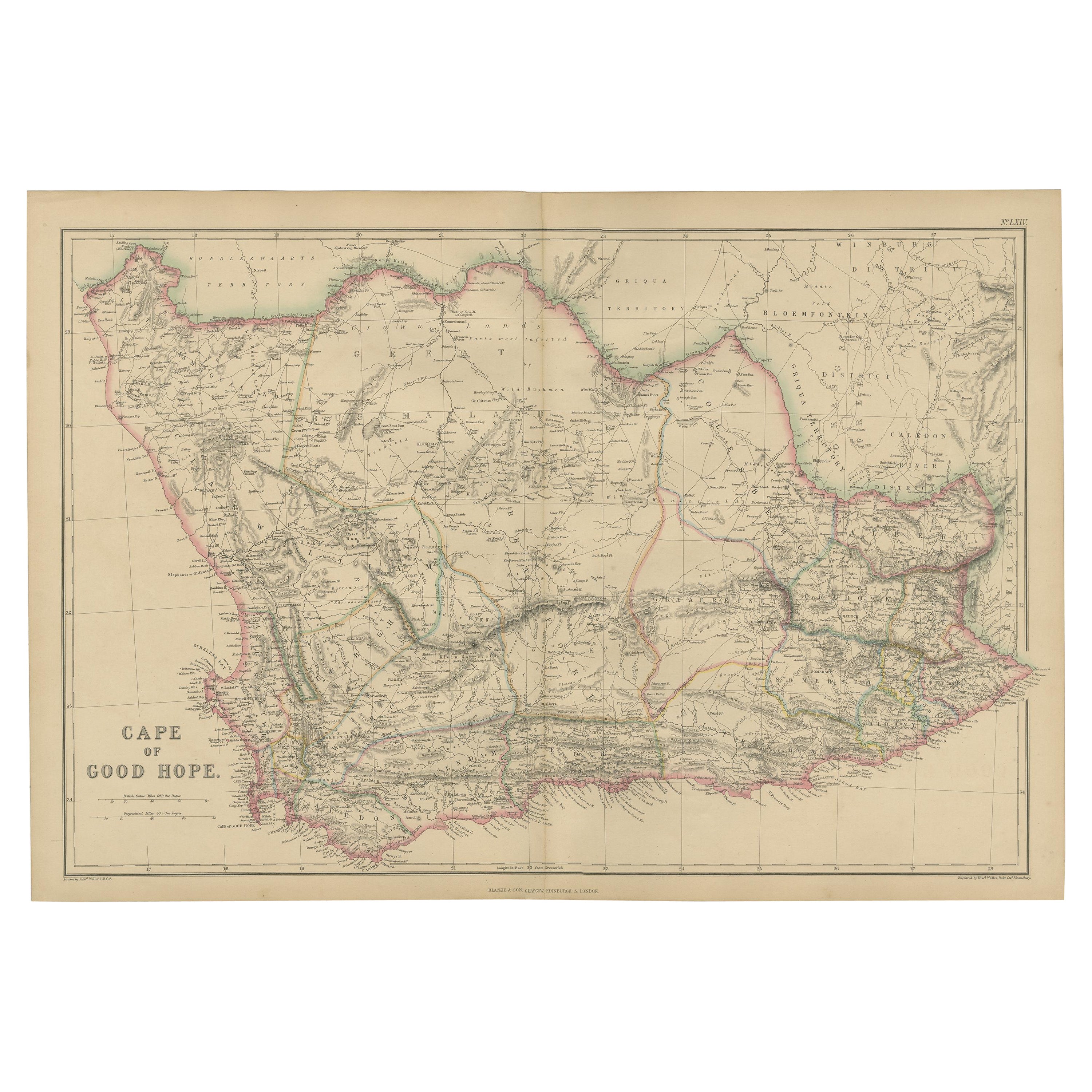 Carte ancienne du Cap de Bonne-Espérance par W. G. Blackie, 1859 en vente