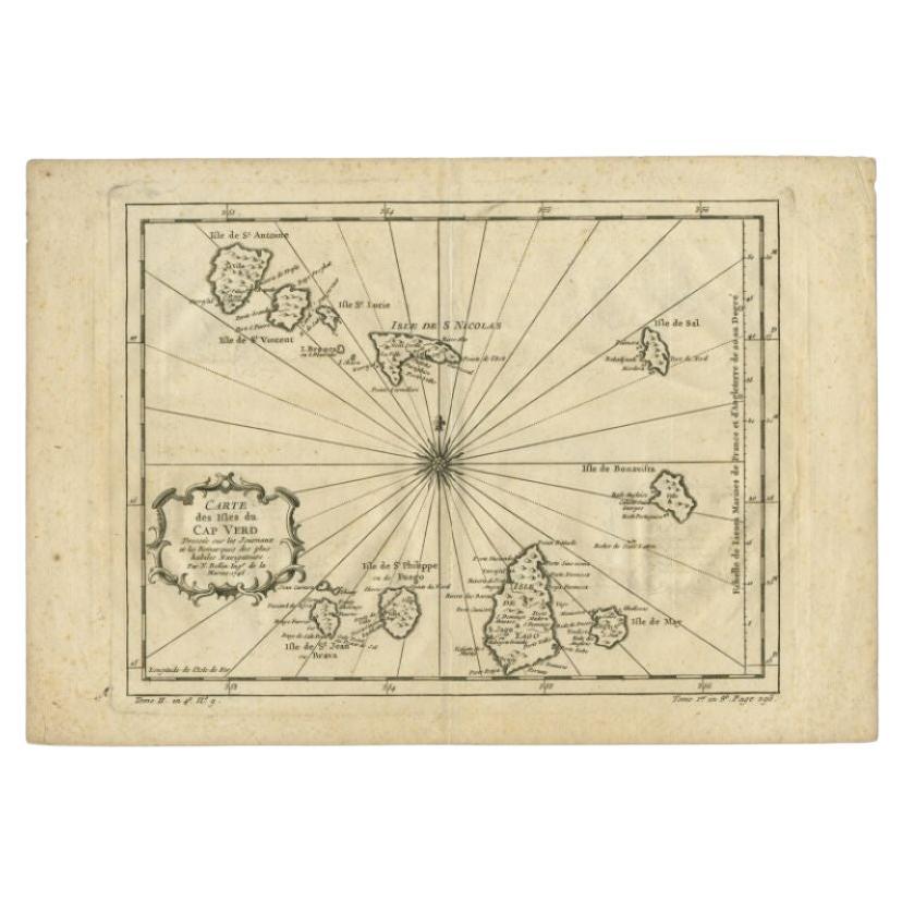 Carte ancienne originale des îles du Cap Verde, 1746