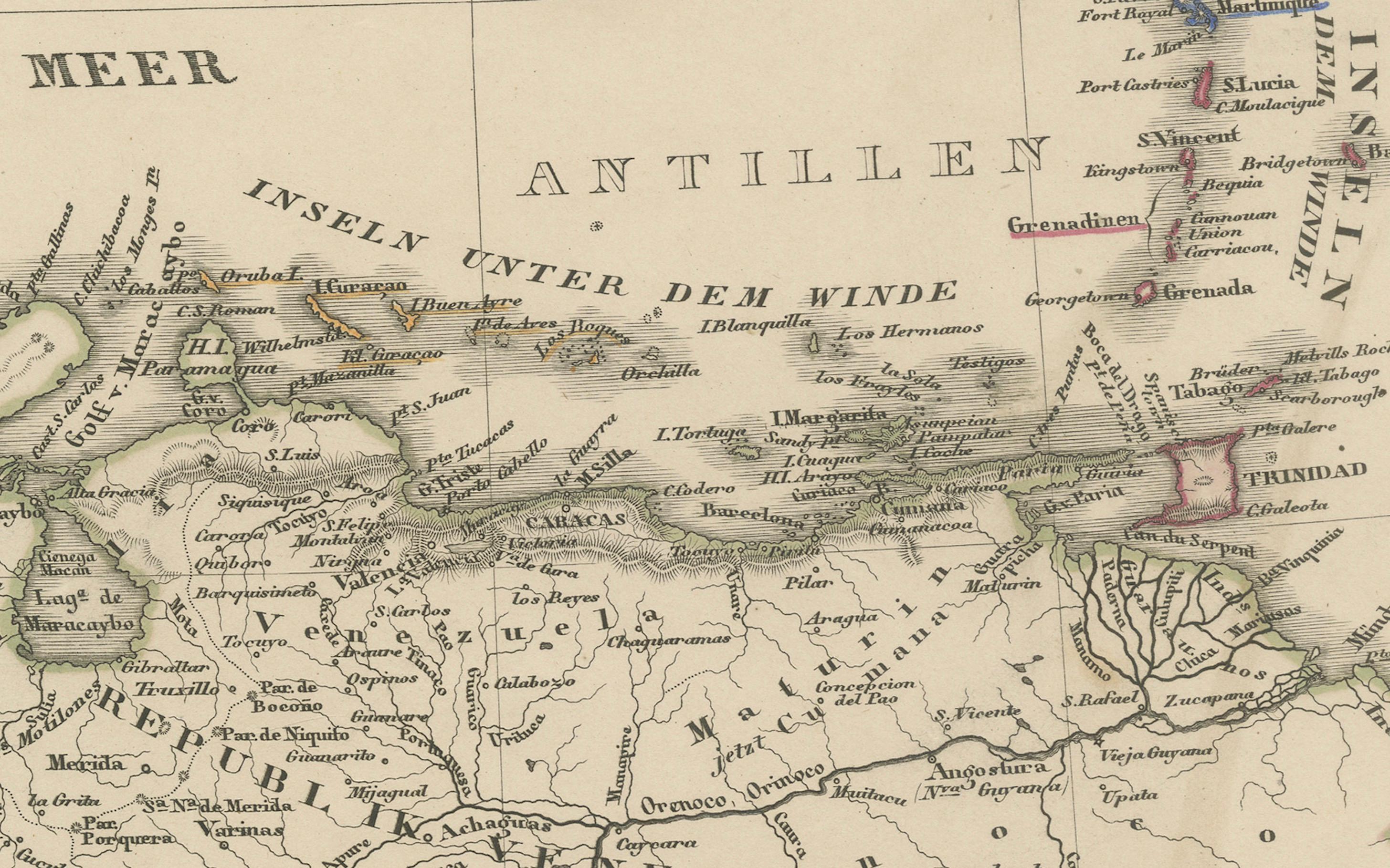 Carta geografica antica dei Caraibi e dell'America Centrale - Indie Occidentali, 1857 In condizioni buone in vendita a Langweer, NL
