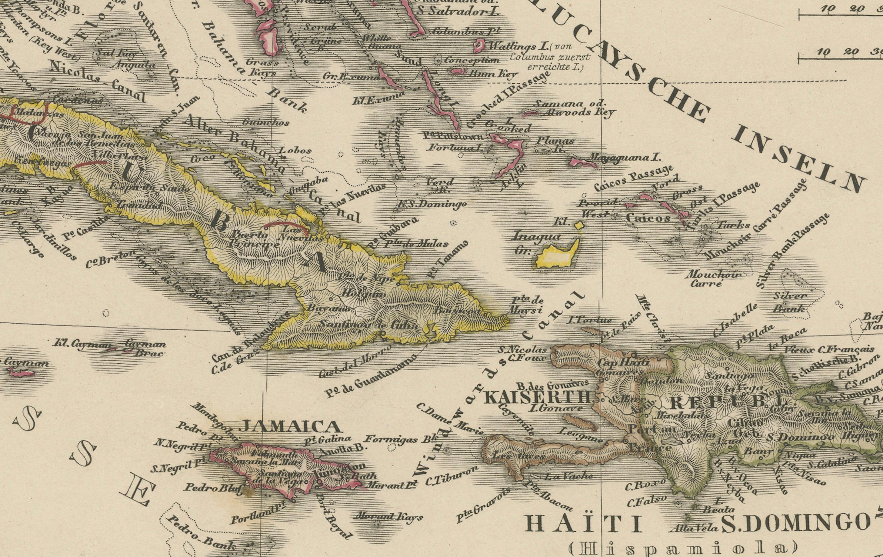 Carta geografica antica dei Caraibi e dell'America Centrale - Indie Occidentali, 1857 in vendita 2