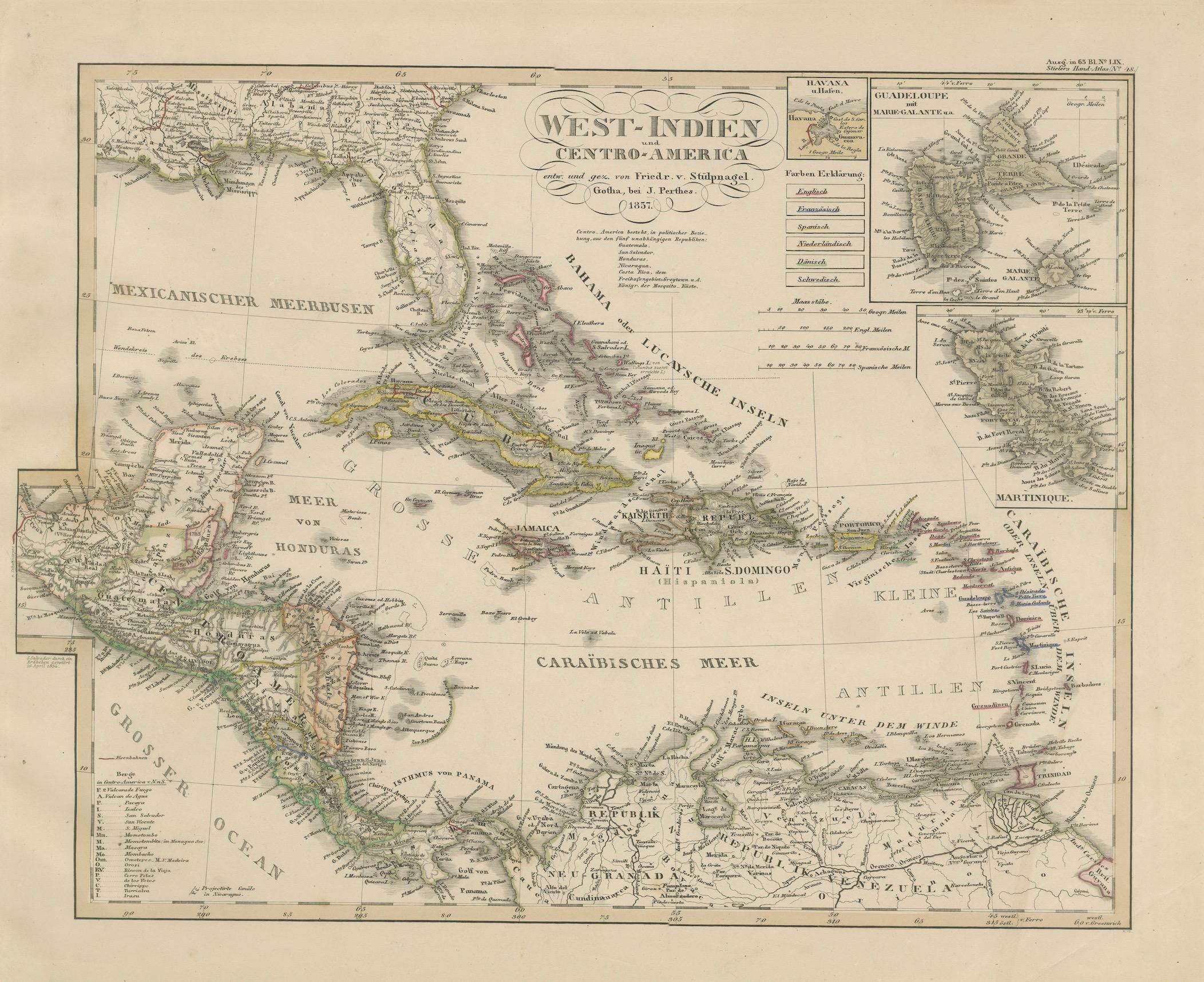 Carta geografica antica dei Caraibi e dell'America Centrale - Indie Occidentali, 1857 in vendita 3