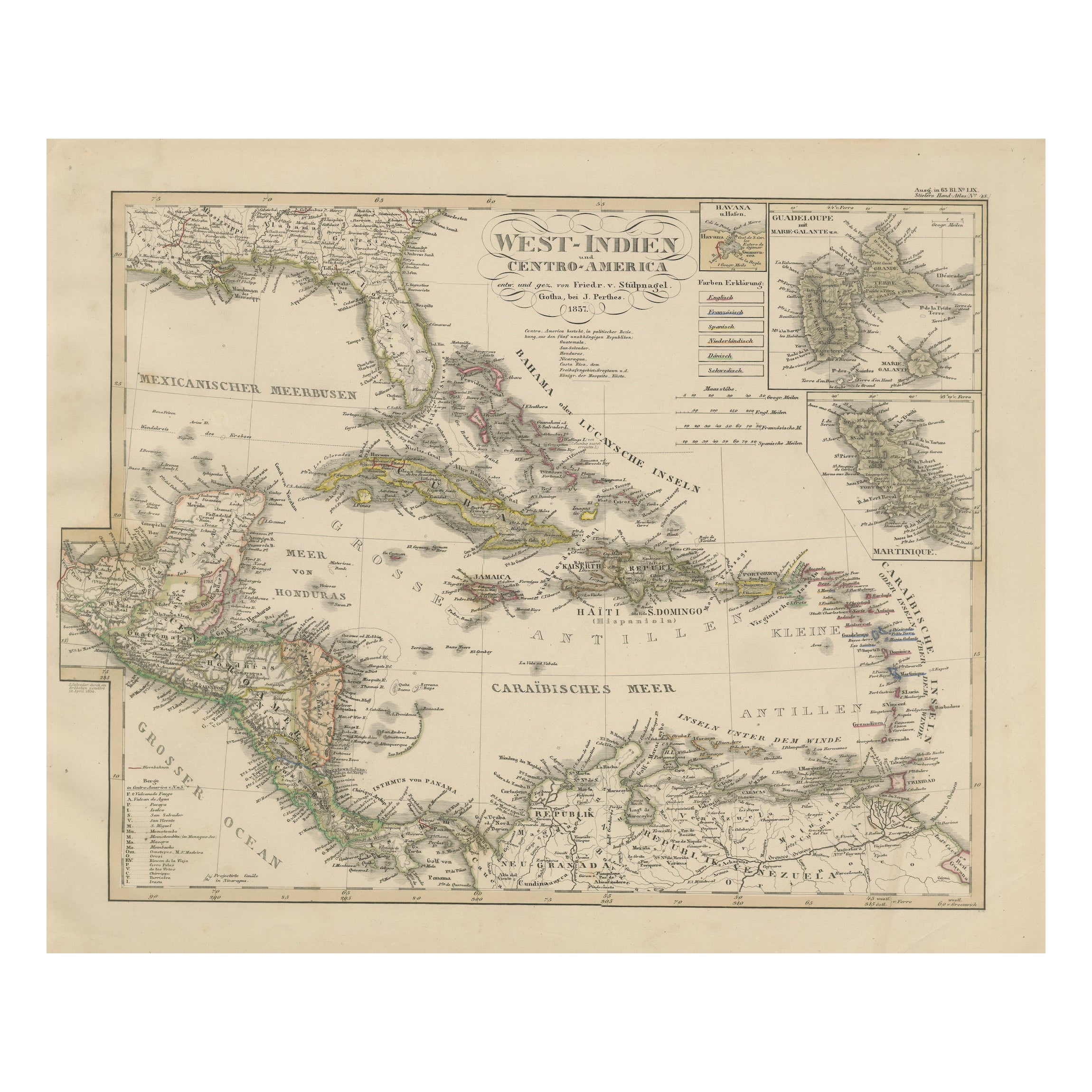 Carta geografica antica dei Caraibi e dell'America Centrale - Indie Occidentali, 1857