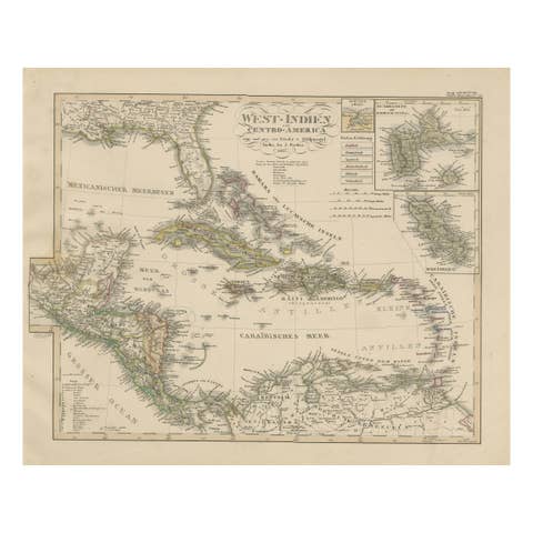 Antique Map of the Caribbean & Central America – West Indies, 1857