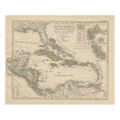 Carta geografica antica dei Caraibi e dell'America Centrale - Indie Occidentali, 1857