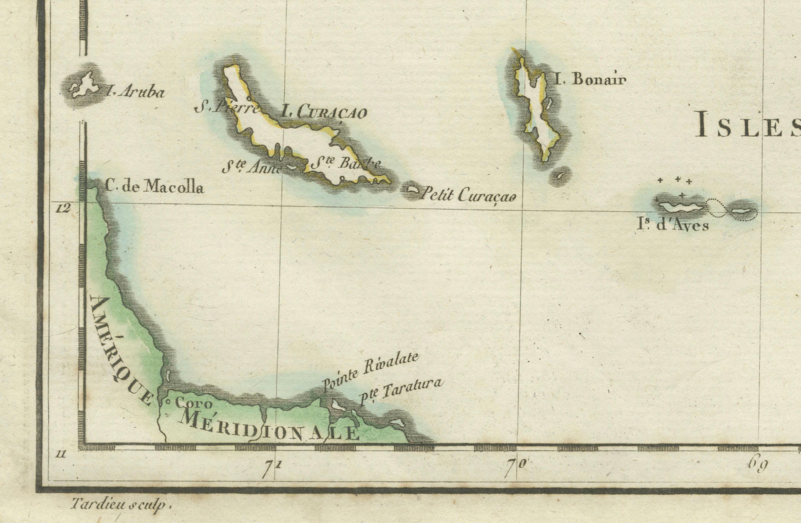 Gravé Carte ancienne des îles Caraïbes et du golfe du Mexique par Tardieu, 1802