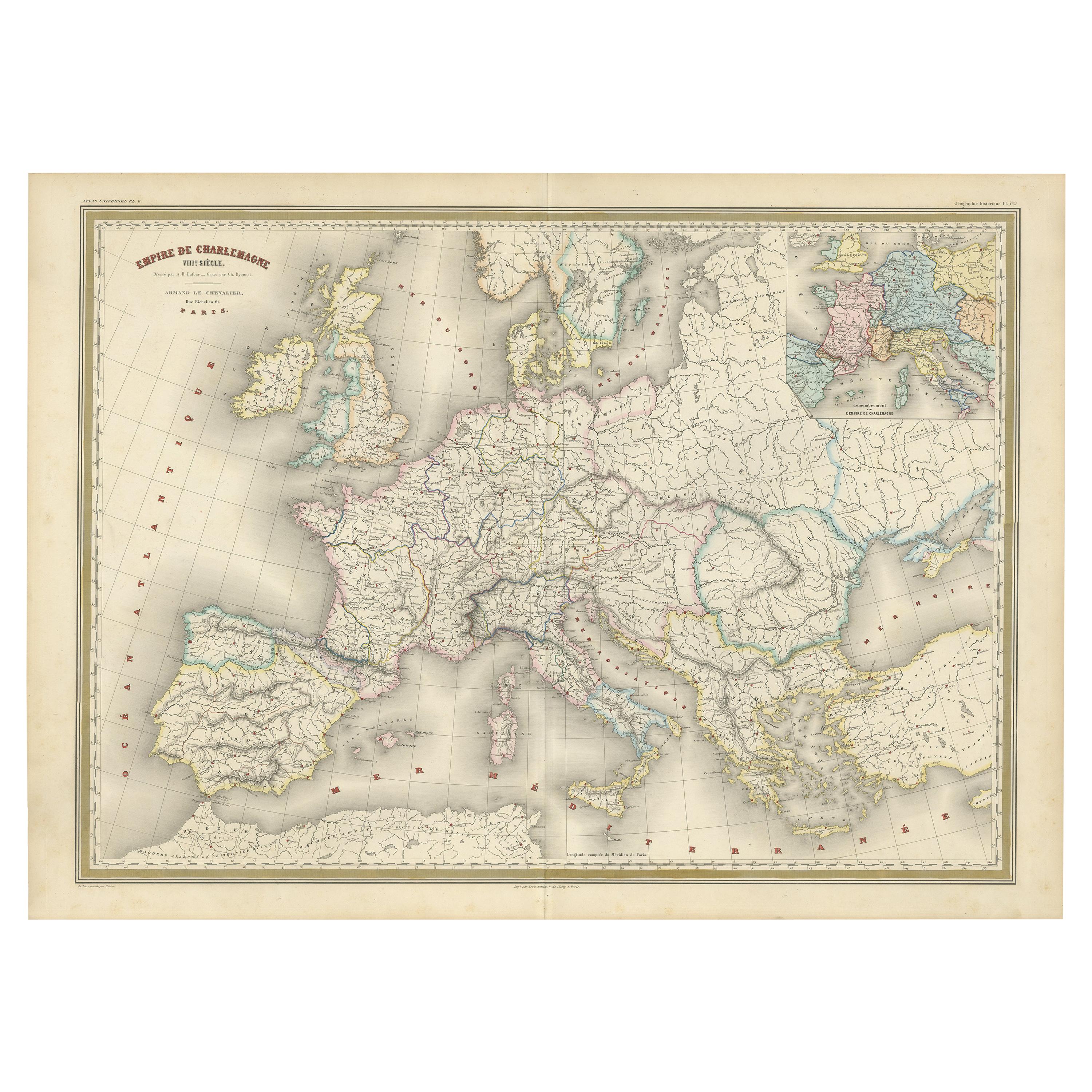 Antique Map of the Charlemagne Empire 'c.1860'