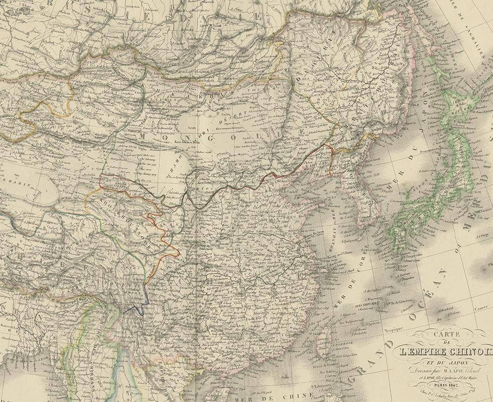 Antique Map of the Chinese Empire and Japan by Lapie, 1842