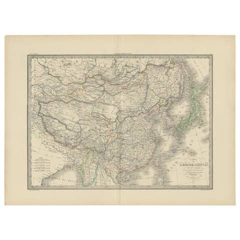 Antique Map of the Chinese Empire and Japan by Lapie, 1842
