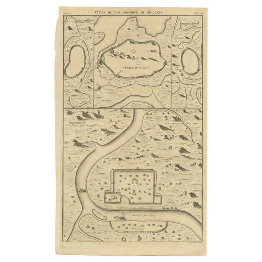 Antique Map of the Cities of the Province of Hu-Quang by Basire, 1738 For Sale