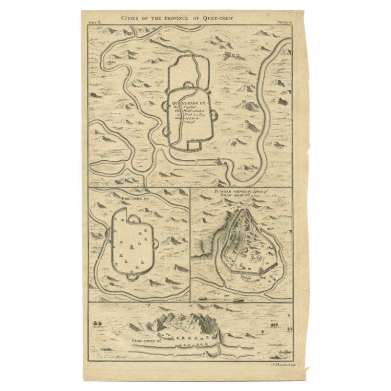 Mappa antica delle città della provincia di Quey-Chew di Basire, 1738
