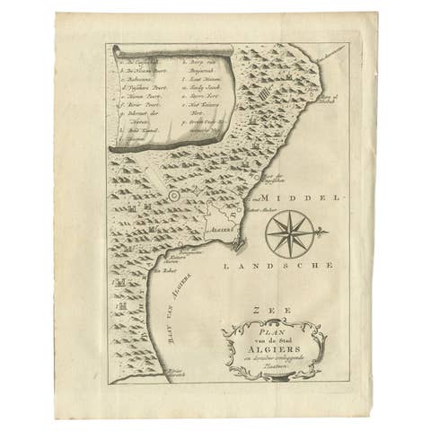 Antique Map of the City of Algiers and Surroundings in Northern Africa, 1773