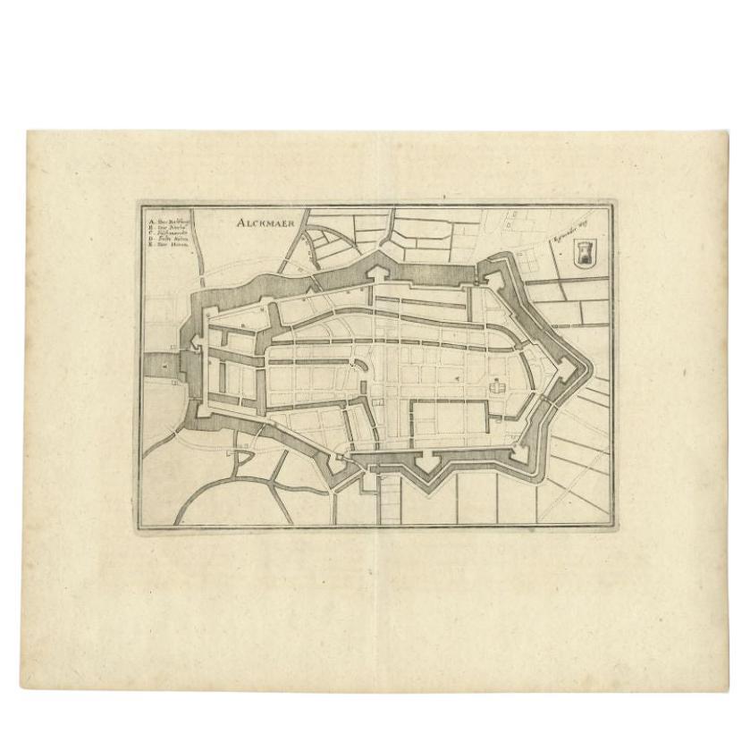 Antique Map of the City of Alkmaar by Merian, 1659 For Sale