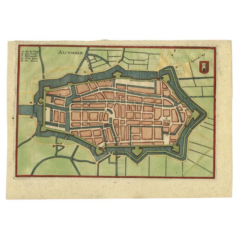 Antique Map of the City of Alkmaar by Merian, c.1659 For Sale