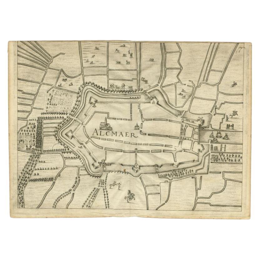 Antique Map of the City of Alkmaar by Priorato, 1673 For Sale