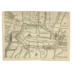 Antike Karte der Stadt Alkmaar von Priorato, 1673