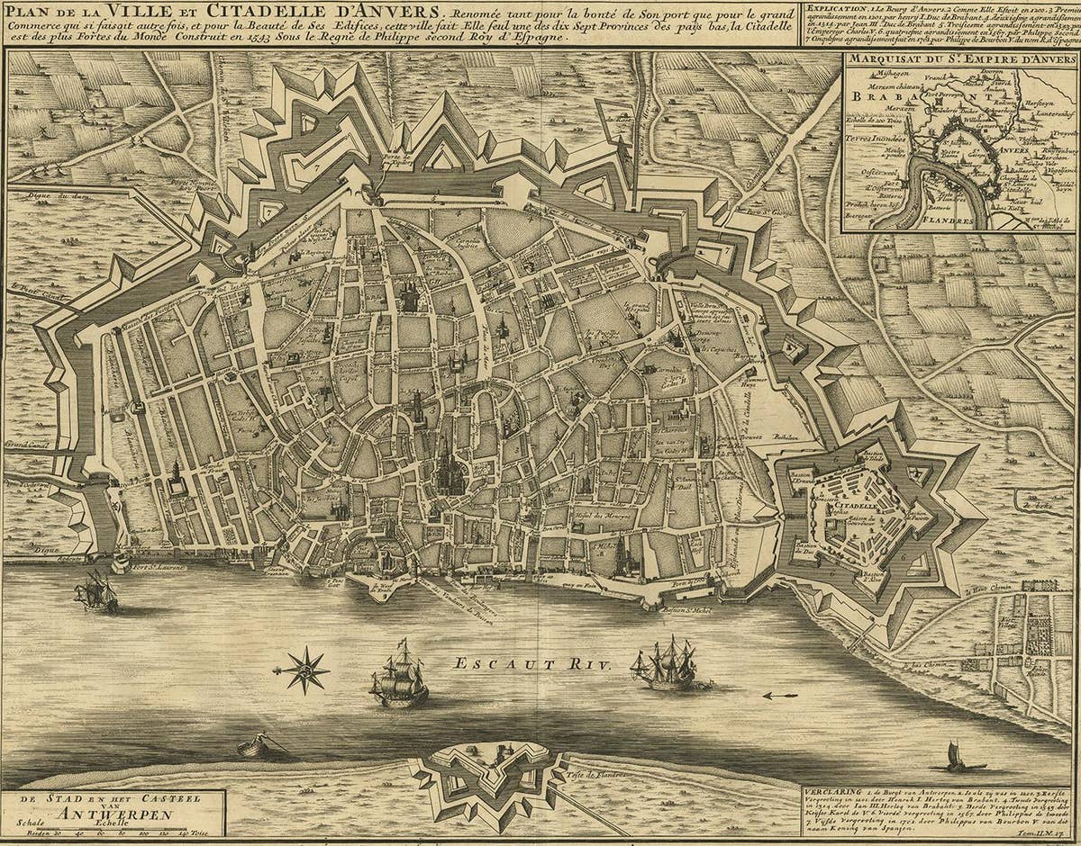 Antique Map of the City of Antwerpen ‘Belgium’ by A. Deur, 1729