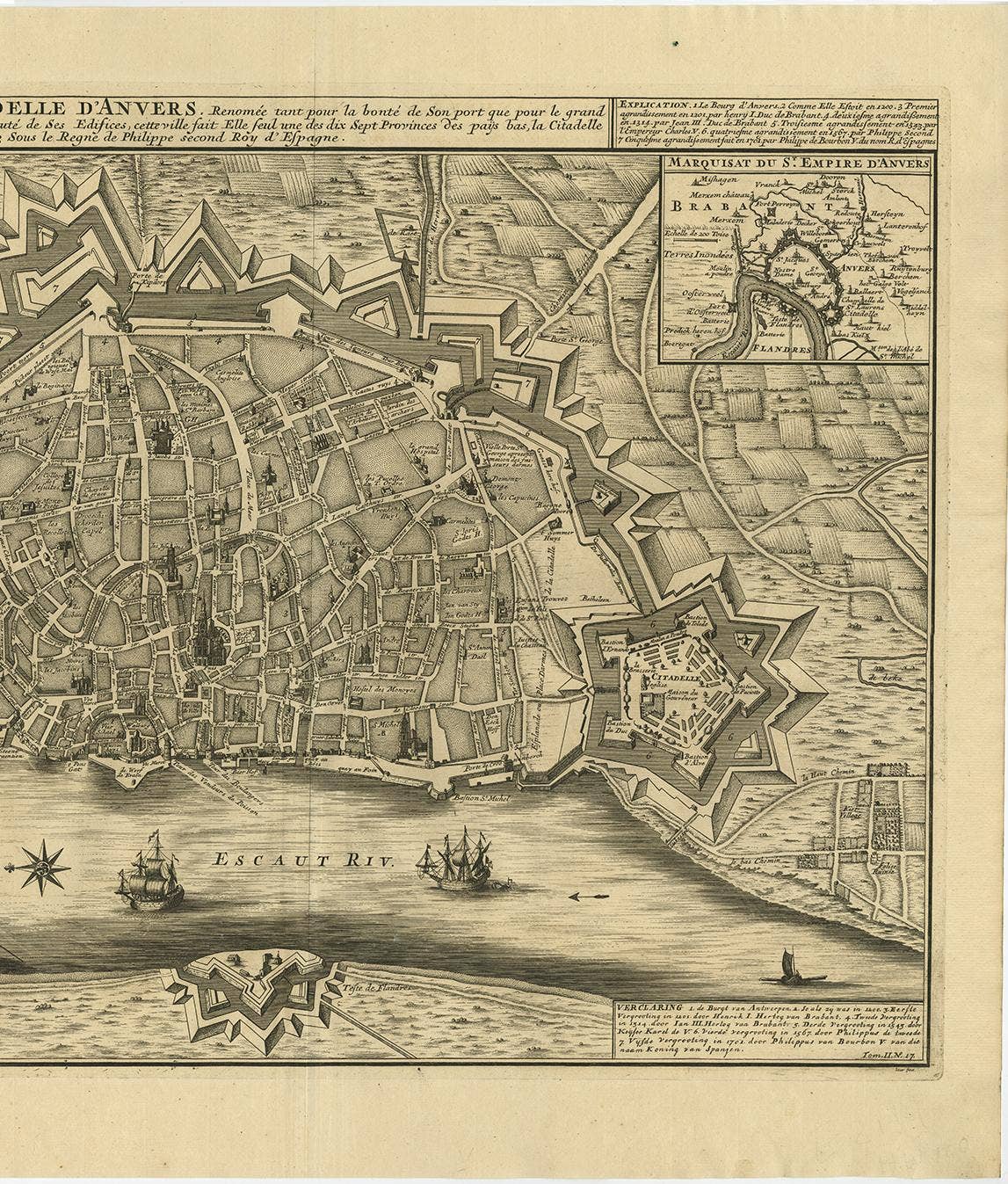 Antique Map of the City of Antwerpen ‘Belgium’ by A. Deur, 1729