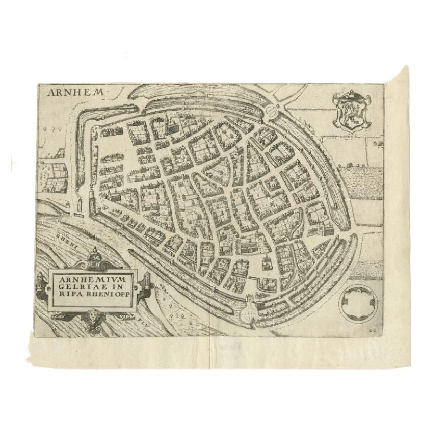 Antique Map of the City of Arnhem by Guicciardini, 1613 For Sale