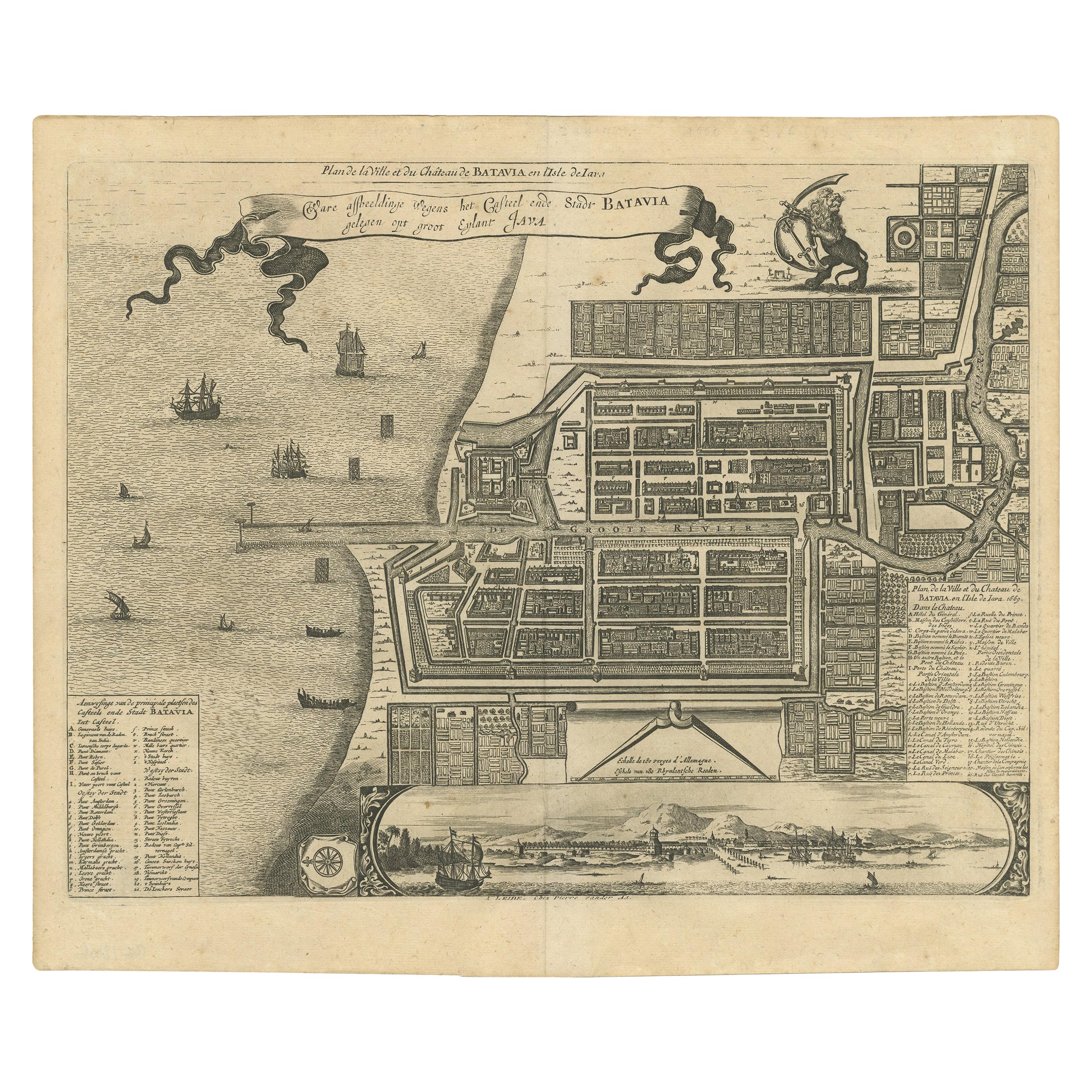 Carte ancienne de la ville de Batavia par Van der Aa « vers 1730 » en vente
