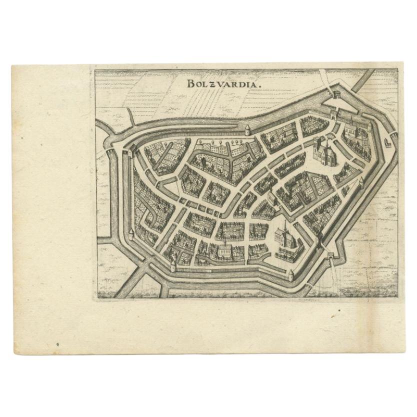 Antique Map of the City of Bolsward by Merian, c.1650 For Sale