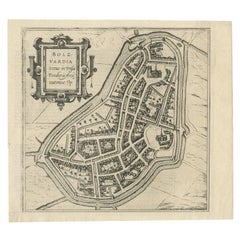 Antique Map of the City of Bolsward, Friesland in The Netherlands, c.1598