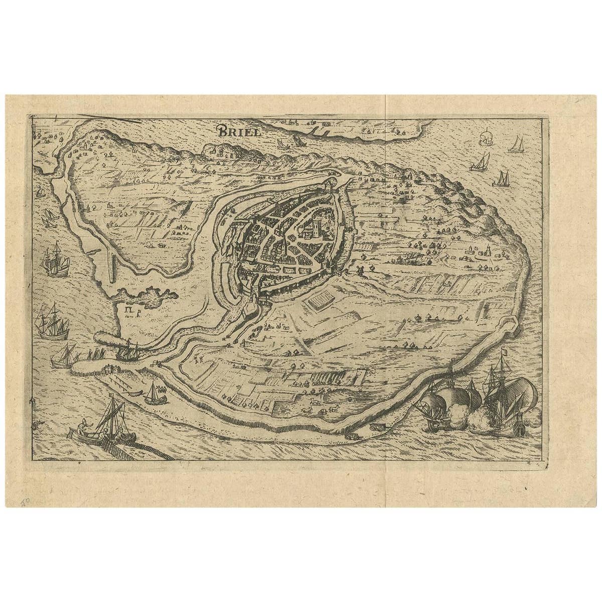 Antique Map of Brielle, Netherlands by L. Guicciardini, 1625 Edition