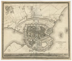 Copenhagen (Kiöbenhaven) Map with City View – Antique German Atlas Print, 1844