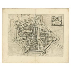 Antike Karte der Stadt Dokkum von Blaeu, um 1650