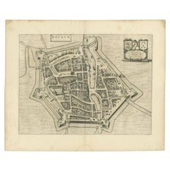 Antique Map of the City of Dokkum by Blaeu, c.1650