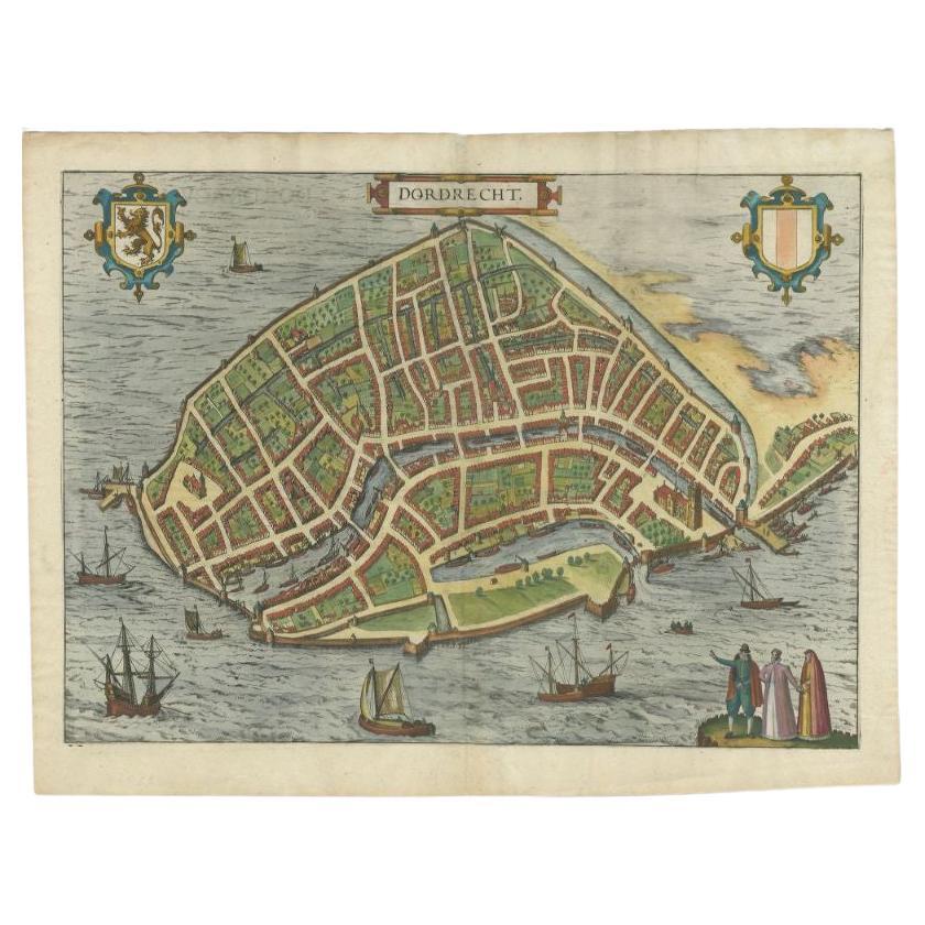 Antike Karte der Stadt Dordrecht von Braun & Hogenberg, um 1581 im Angebot