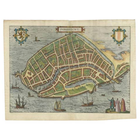 Antique Map of the City of Dordrecht by Braun & Hogenberg, c.1581