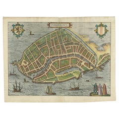Carte ancienne de la ville de Dordrecht par Braun & Hogenberg, vers 1581